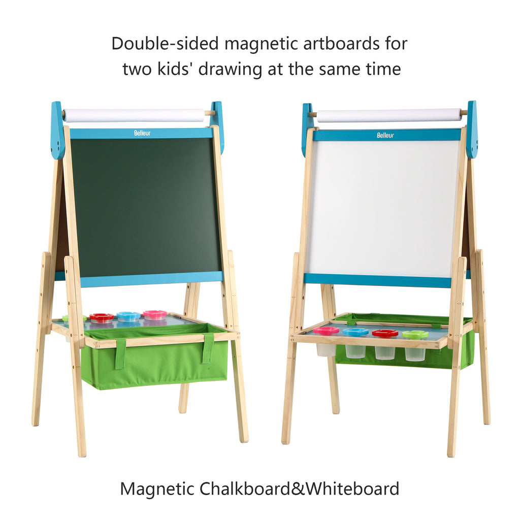 Belleur Kids' Easel with Paper Roll, Standing Easel with Magnetic Dual