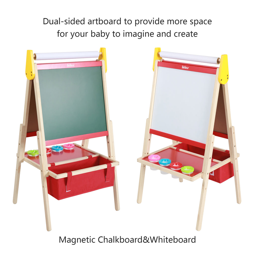 Kids Easel, Double-Sided Magnetic Whiteboard Chalkboard, Height Adjust –  hollylike